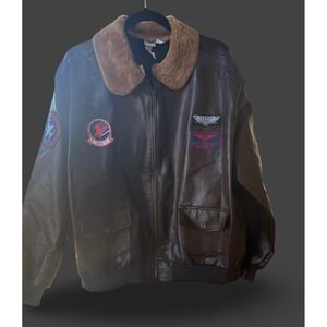 Top Gun Maverick Bomber Jacket Costume Faux Leather Aviator Patches